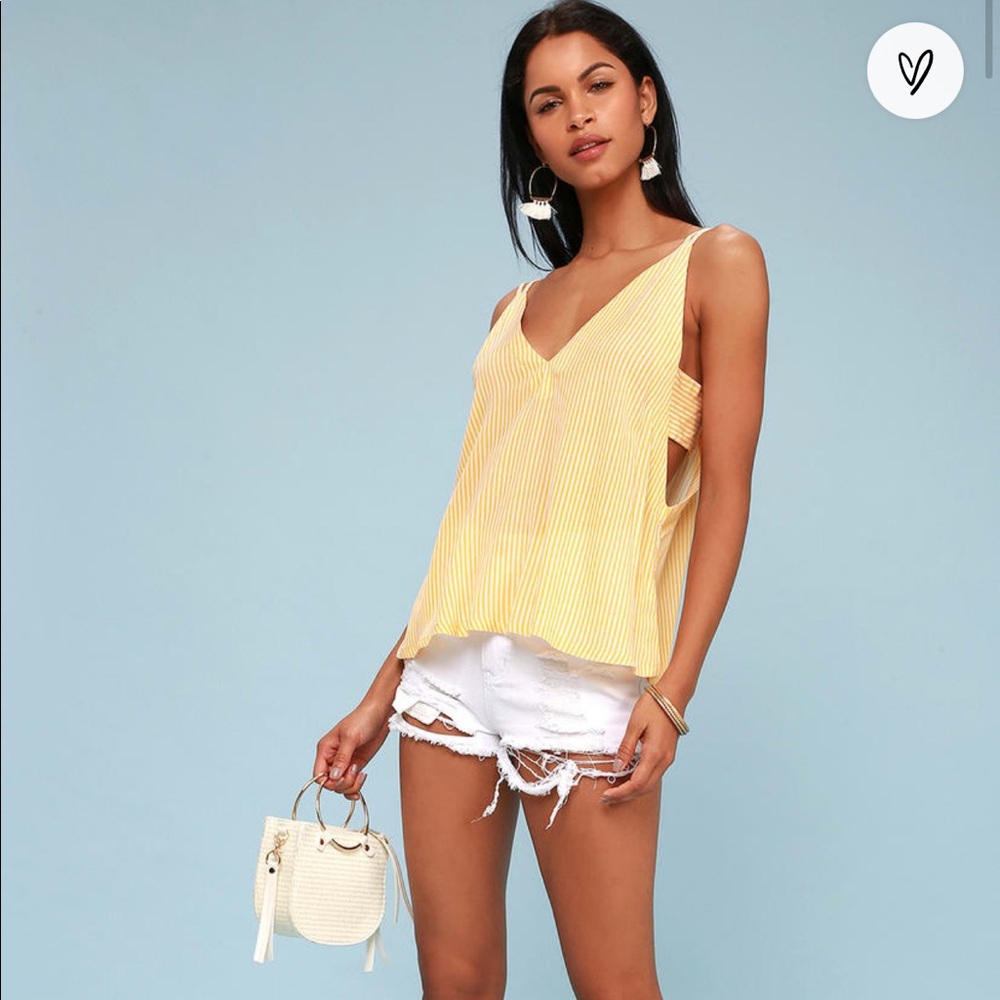 Lulus Adrift Mustard Yellow Striped Tank Top